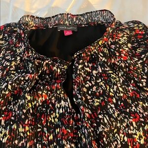 Vince Camuto Black Multicolor Floral-Print Long Sleeve Blouse